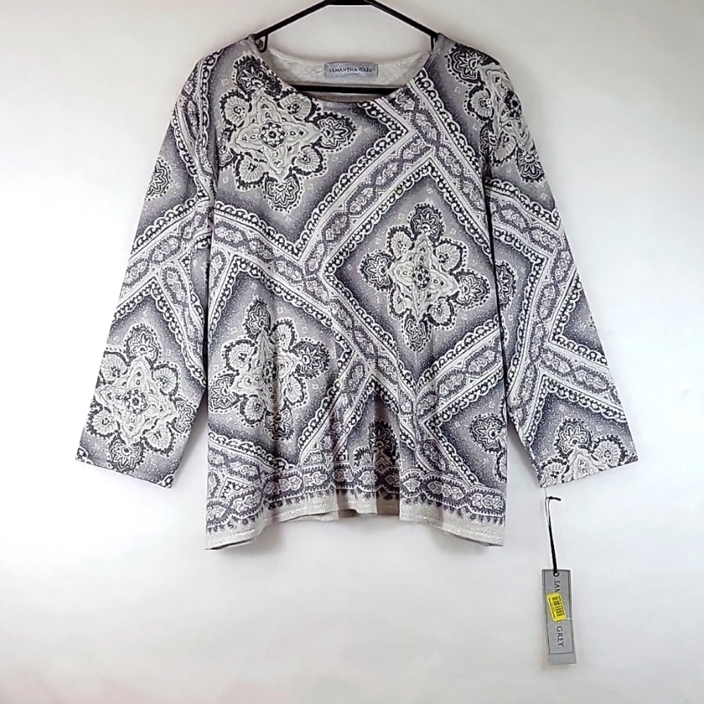 NWT SAMANTHA GREY Long Sleeve Shimmering Sweater Size XL
